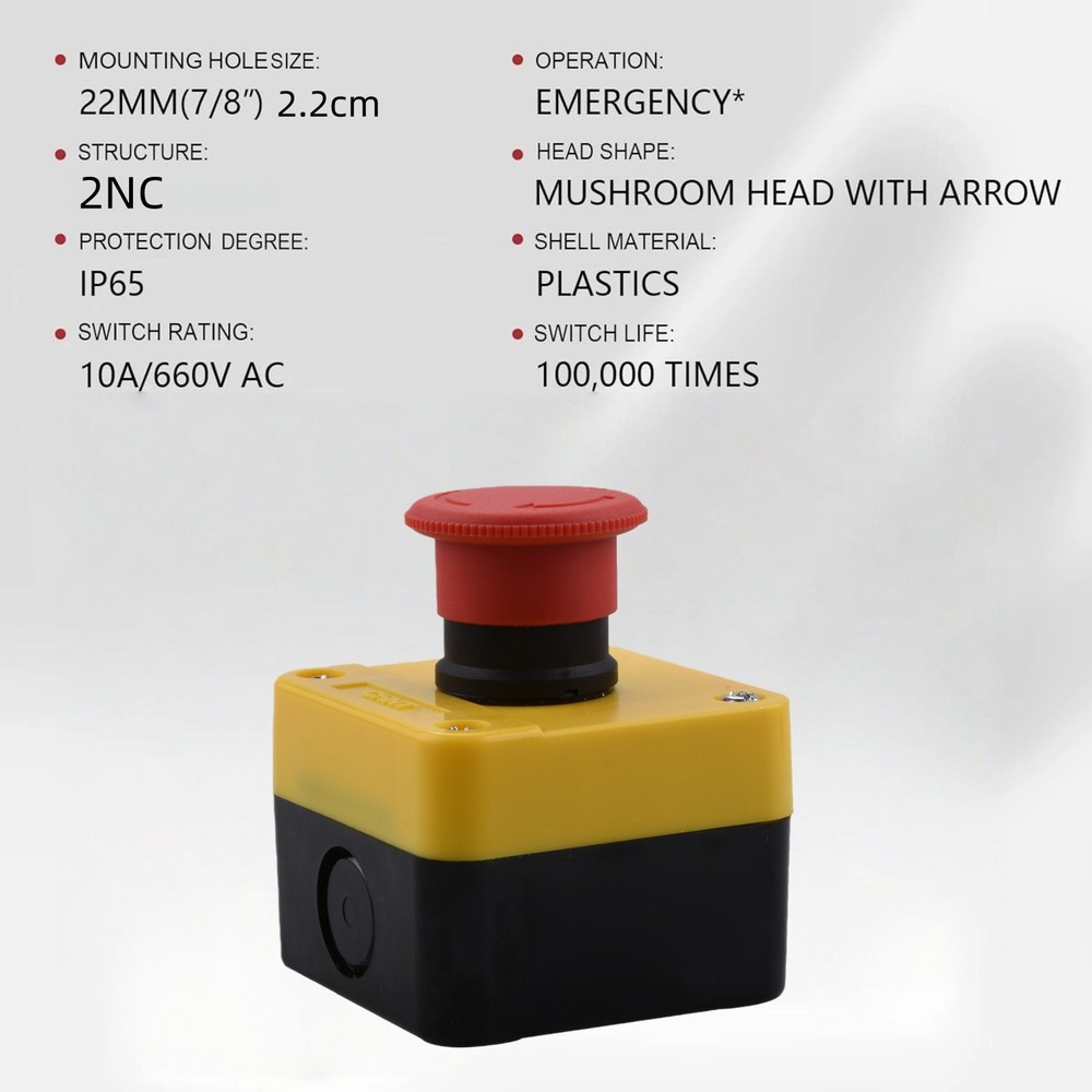 Red Emergency Stop Push Button Switch 660V 10A IP65 Weatherproof Replacement