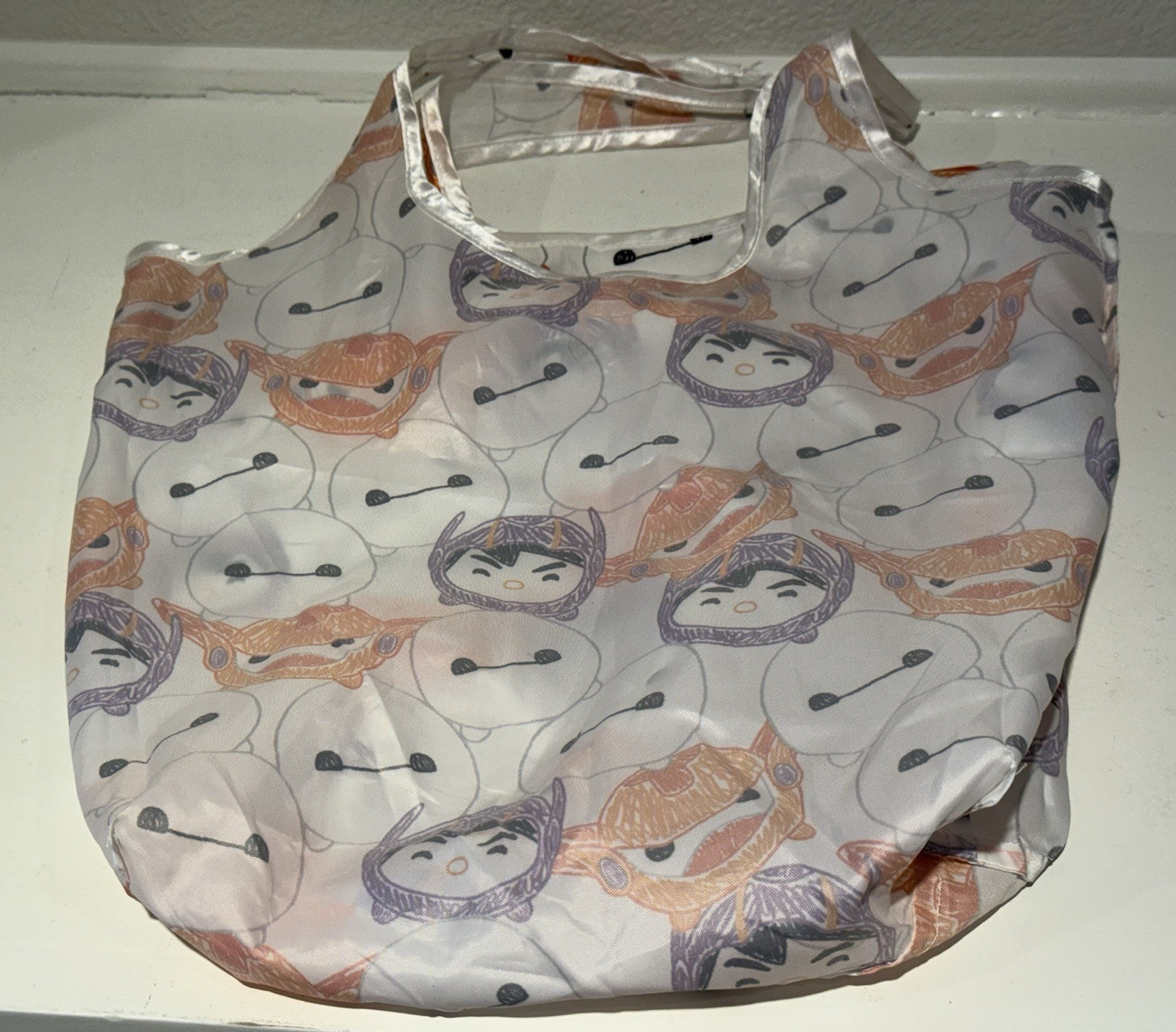 Disney Tsum Tsum Baymax Hiro Big Hero 6 Nylon Tote Bag Reusable All Over Print