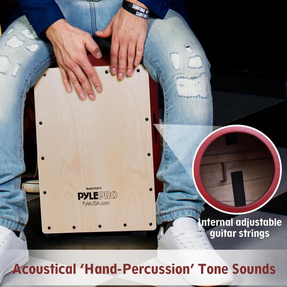 Pyle Stringed Jam Cajon - Wooden Cajon Percussion Box