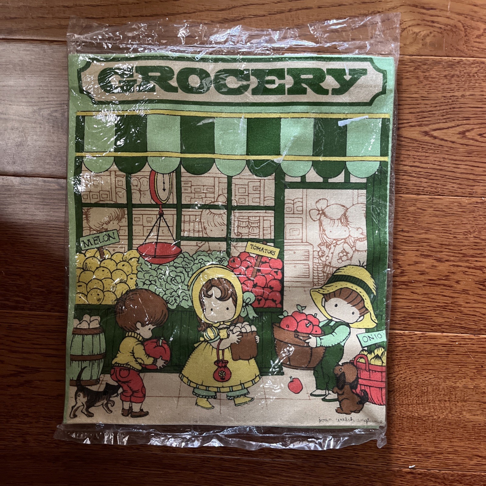 Joan Walsh Anglund 60/70’s Vintage GROCERY Cotton Illustrated Tote Bag NOS