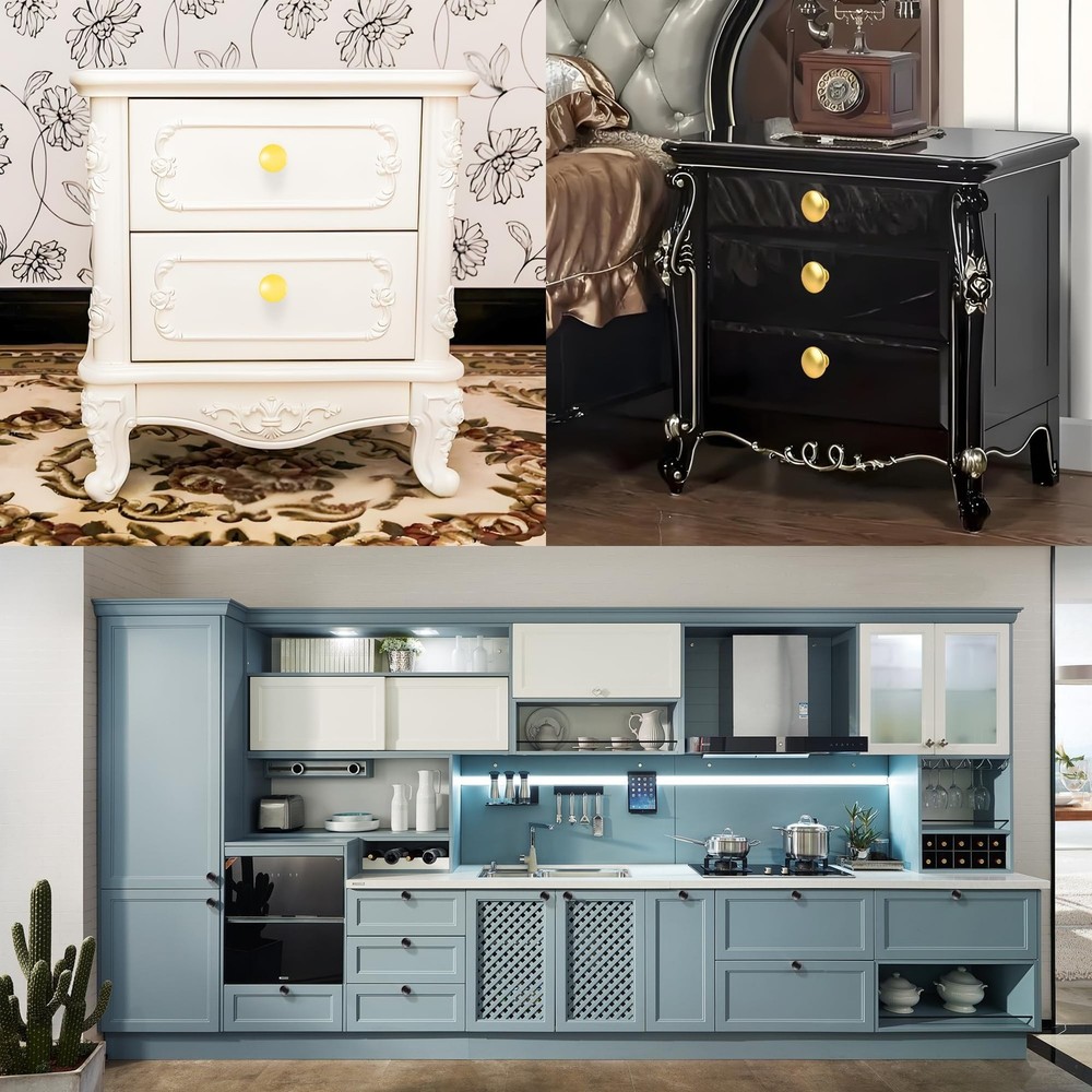 10 Pack Golden Plated Round Shining Kitchen Cabinet Knobs Cupboard Door Knobs...