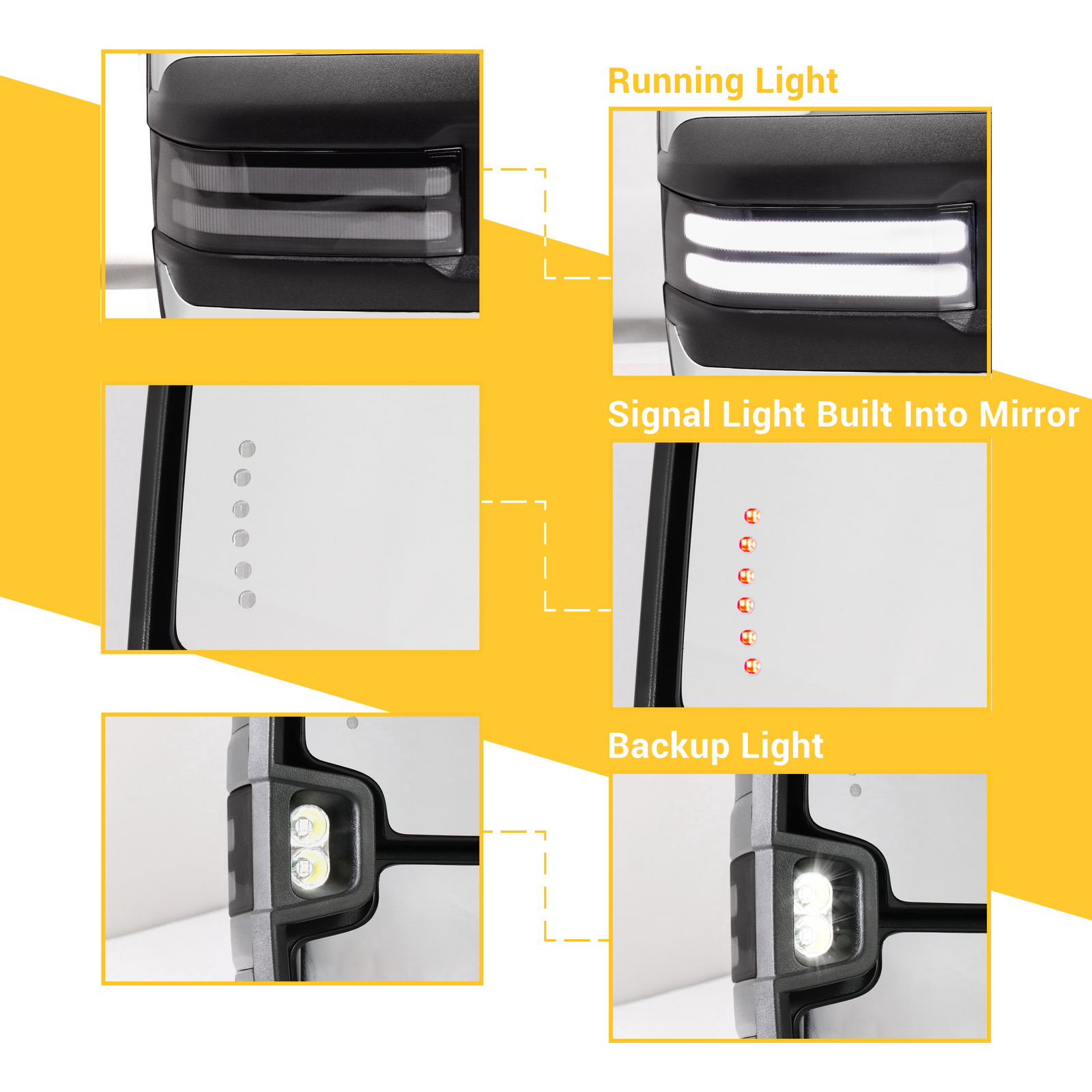 Switchback Tow Mirrors Chrome Heated for 2003-2007 Chevy Silverado GMC Sierra