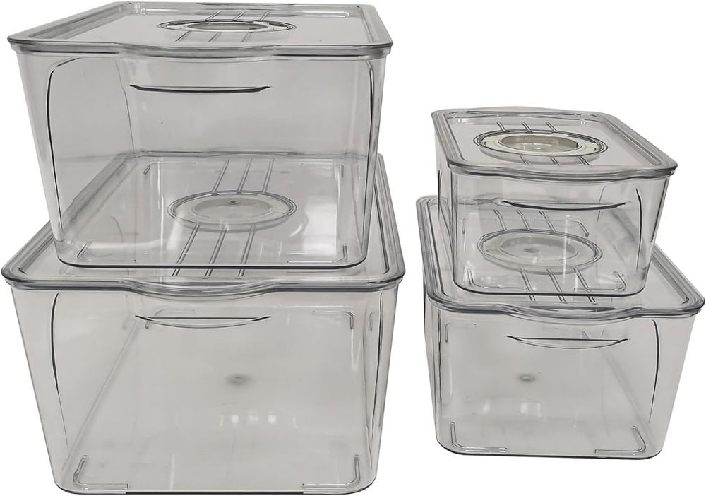 Clear Plastic Storage Bins with Date Recorder for Fridge and Pantry Stackable Re