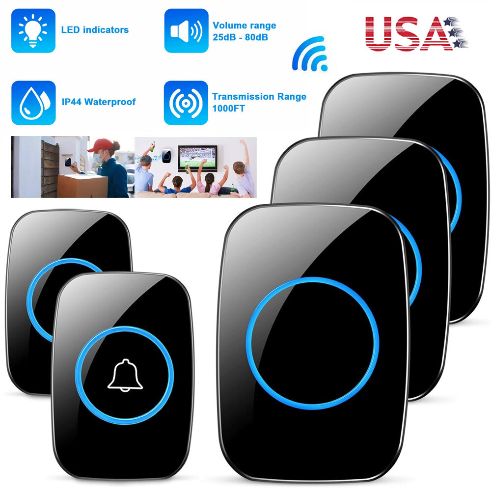 Wireless Doorbell Chime Waterproof Plugin Receiver Adjustable Volume 1000FT Kit
