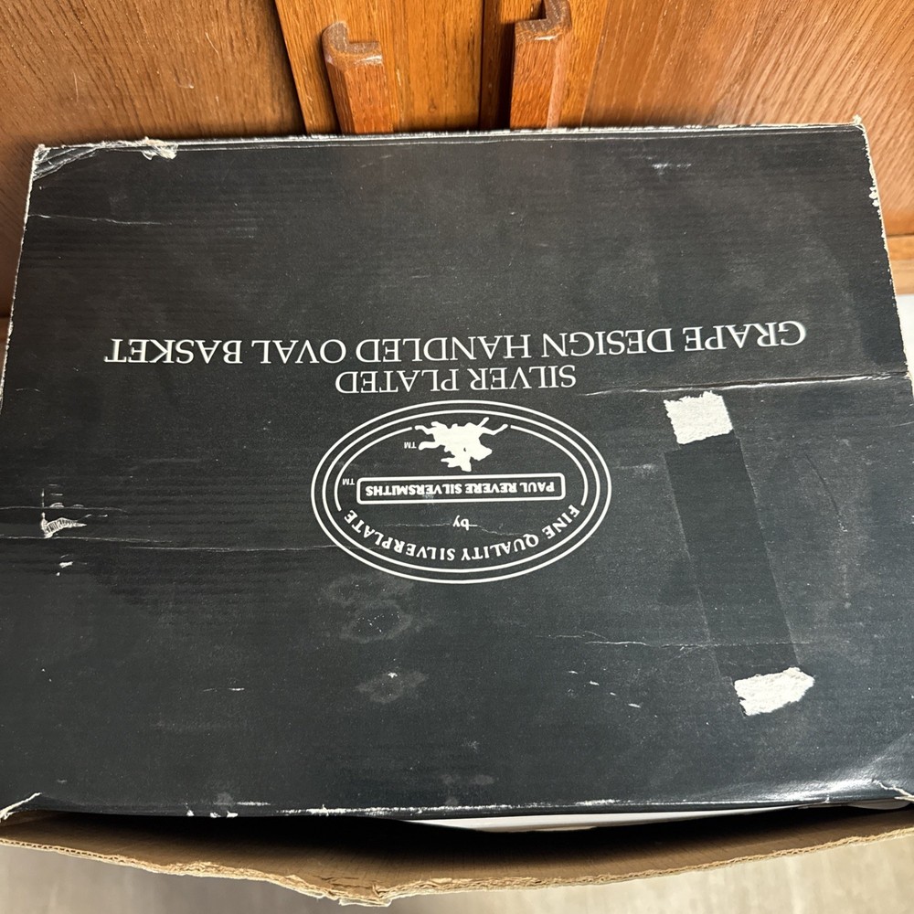 Godinger Silver Art Co. Silverplate Grape Design Handled Oval Fruit Basket & Box