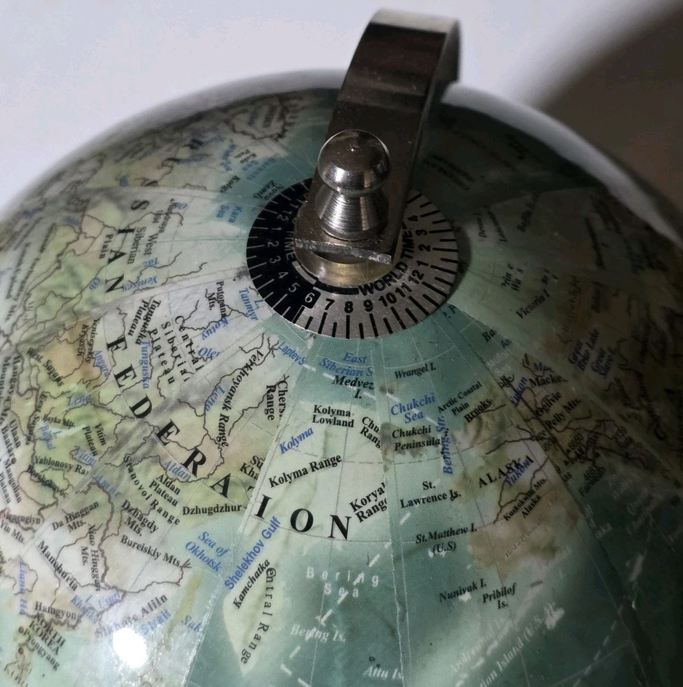 6" globe Vintage ? desktop table decorative globe earth on base. Light Blue