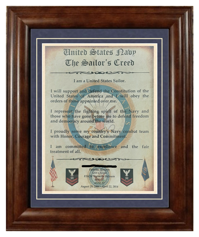 MC-BEST: NAVY Sailor's Creed Framed Matted PERSONALIZED