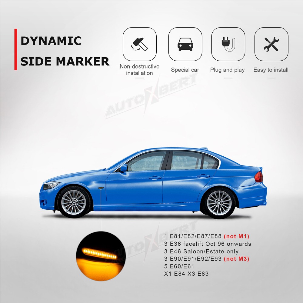For BMW E60-E82-E83-E92-E90-E46 Led Side Marker Turn Signal Lights Dynamic Smoke