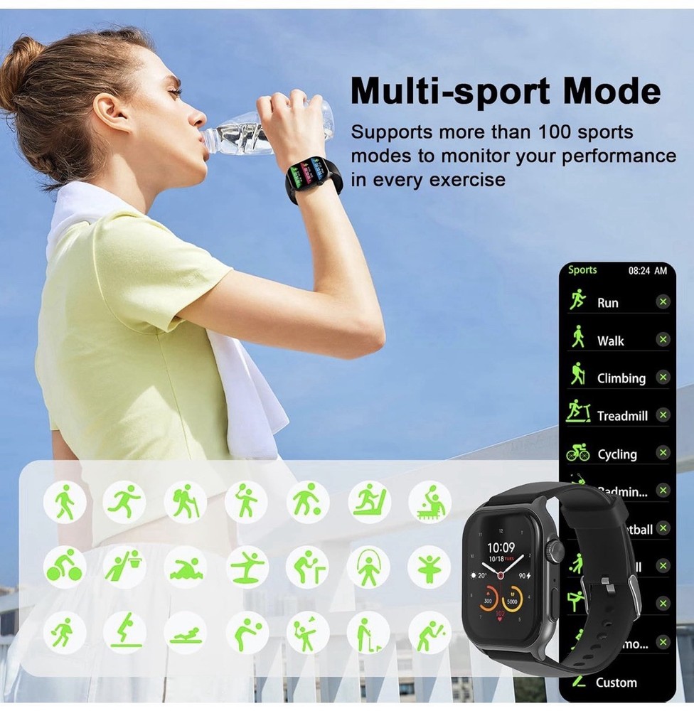 AOC E07 Smartwatch 1.96 Amoled HD Touchscreen, Bluetooth Call, AI Voice Assis