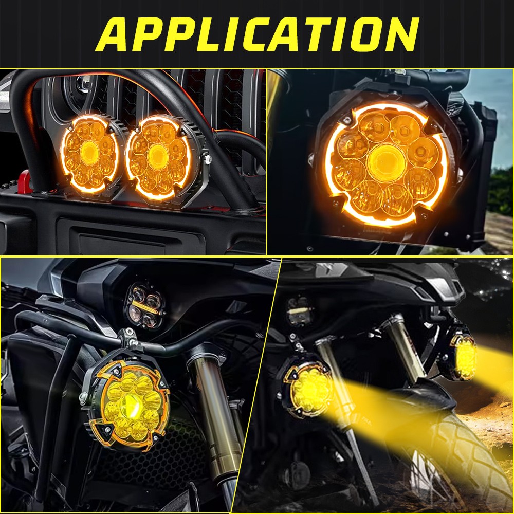 Pair LED Auxiliary Driving Spot Fog Lights Hi/low Beam Motorcycle Adventure Bike