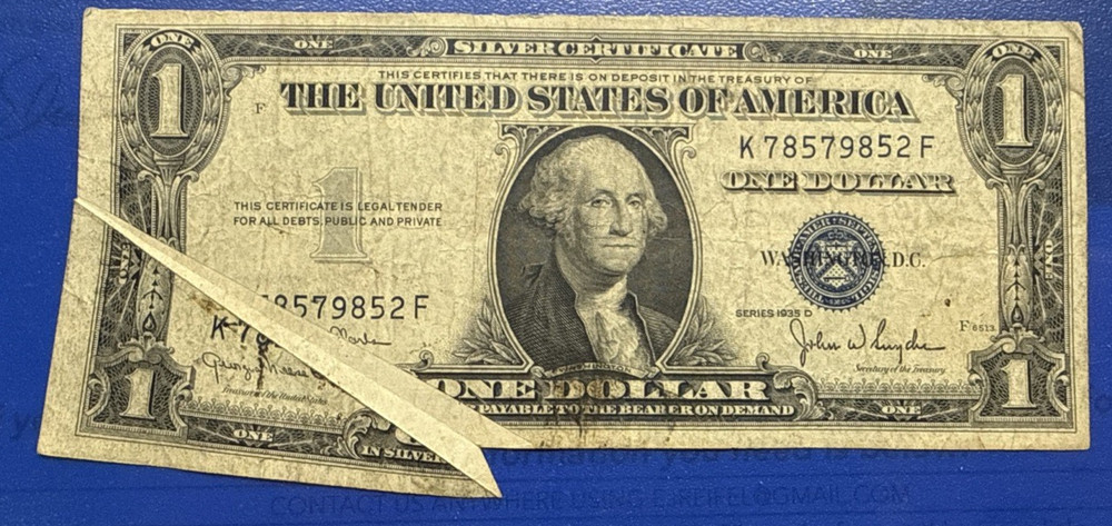 1935D SILVER CERTIFICATE MAJOR PRINT FOLD ERROR 9852F