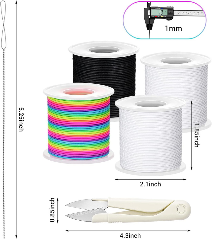 Stretchy Bracelet String Kit with Scissors & Beading Needle, 4 Rolls Elastic Str
