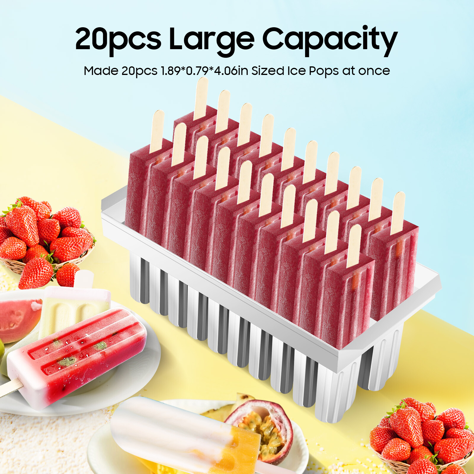 20x Stainless Steel Molds Ice Pop Lolly Popsicle Ice Cream Stick Holder Mold Top