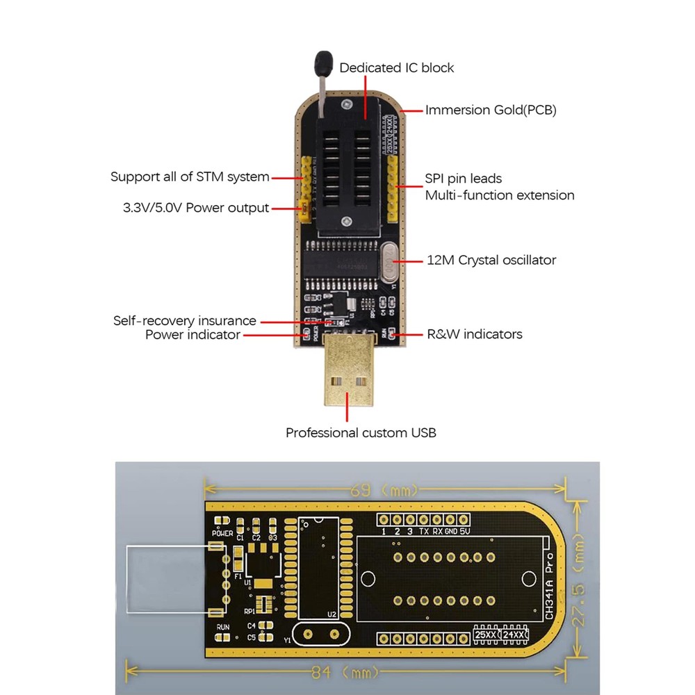 USB Programmer CH341A 24 25 Series Flash Module with SOIC8 SOP8 Test Clip...