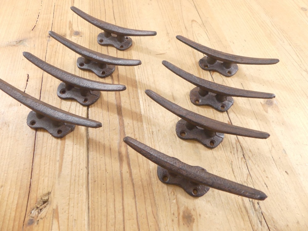 8 Cleat Boat Hooks Handles Pulls Cast Iron Dock Nautical Decor Rustic Finish