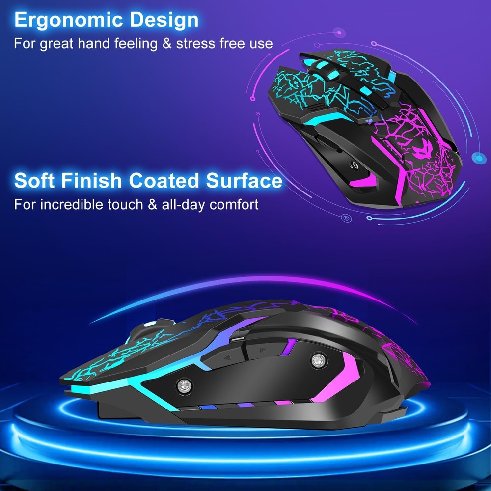 Wireless Gaming Mouse, Rechargeable Wireless Computer Mouse with Type-C Fast ...