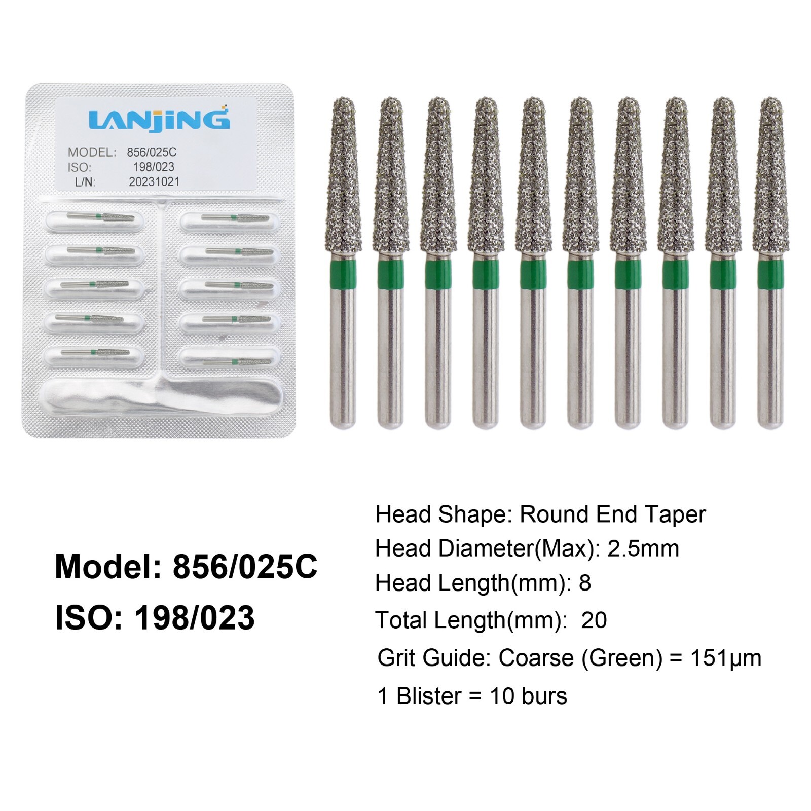 Dental Diamond Burs FG Round End Taper Football Fine Coarse 856 850 High Speed