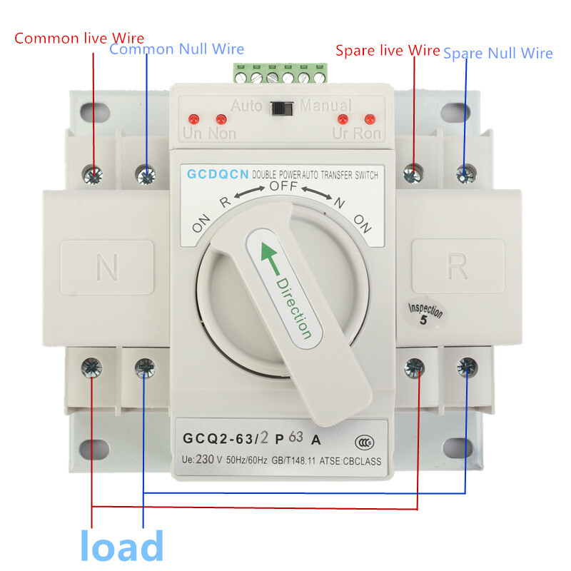 63A 2P 220V Dual Power Automatic Transfer Switch Generator Changeover Switch