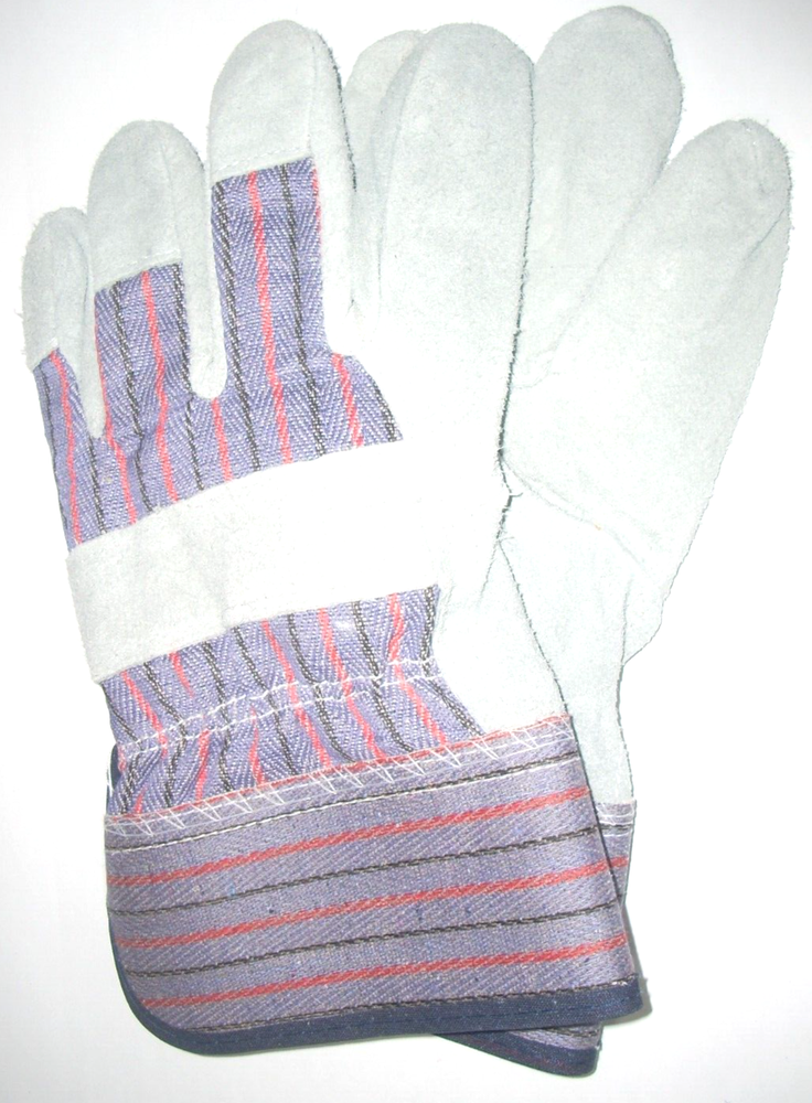Leather Palm Work Gloves Knuckle Strap Canvas Back Gauntlet Cuff Size Large 3pr