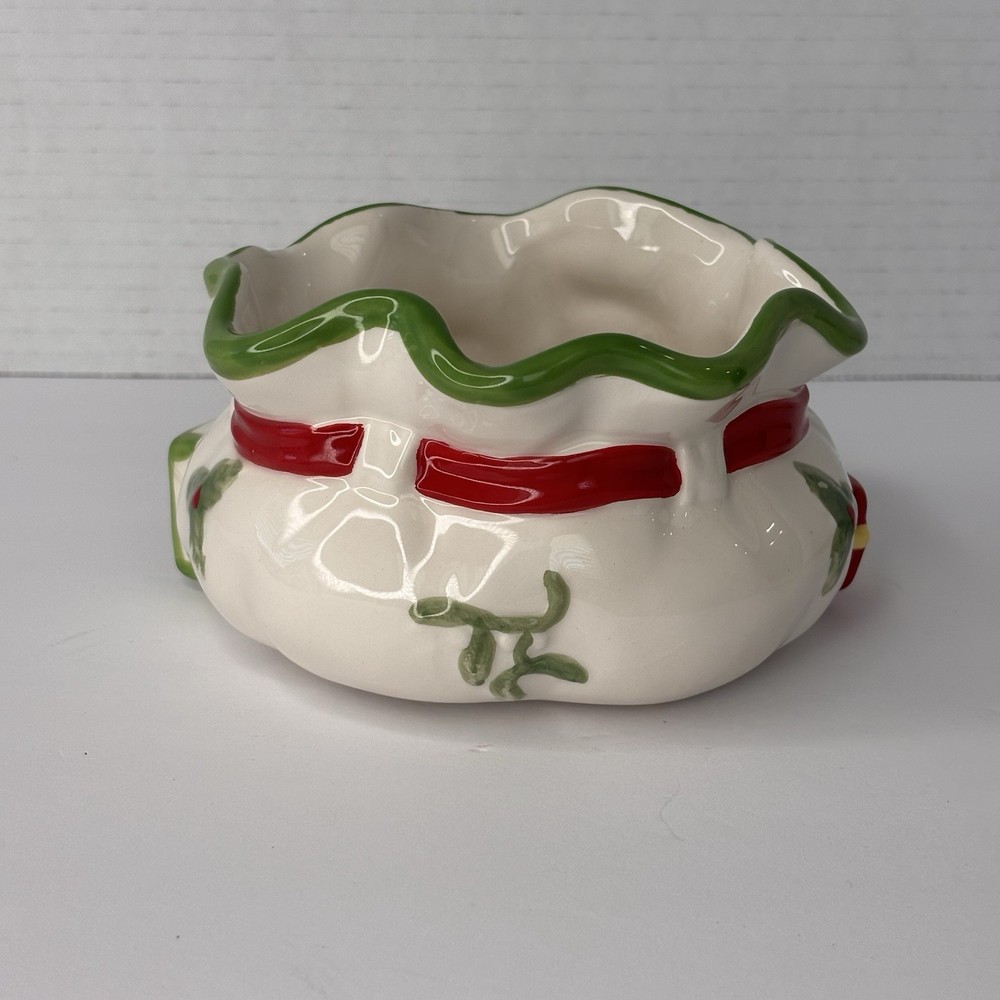 SPODE HAND PAINTED "CHRISTMAS TREE" PATTERN SANTA'S POUCH CANDY DISH