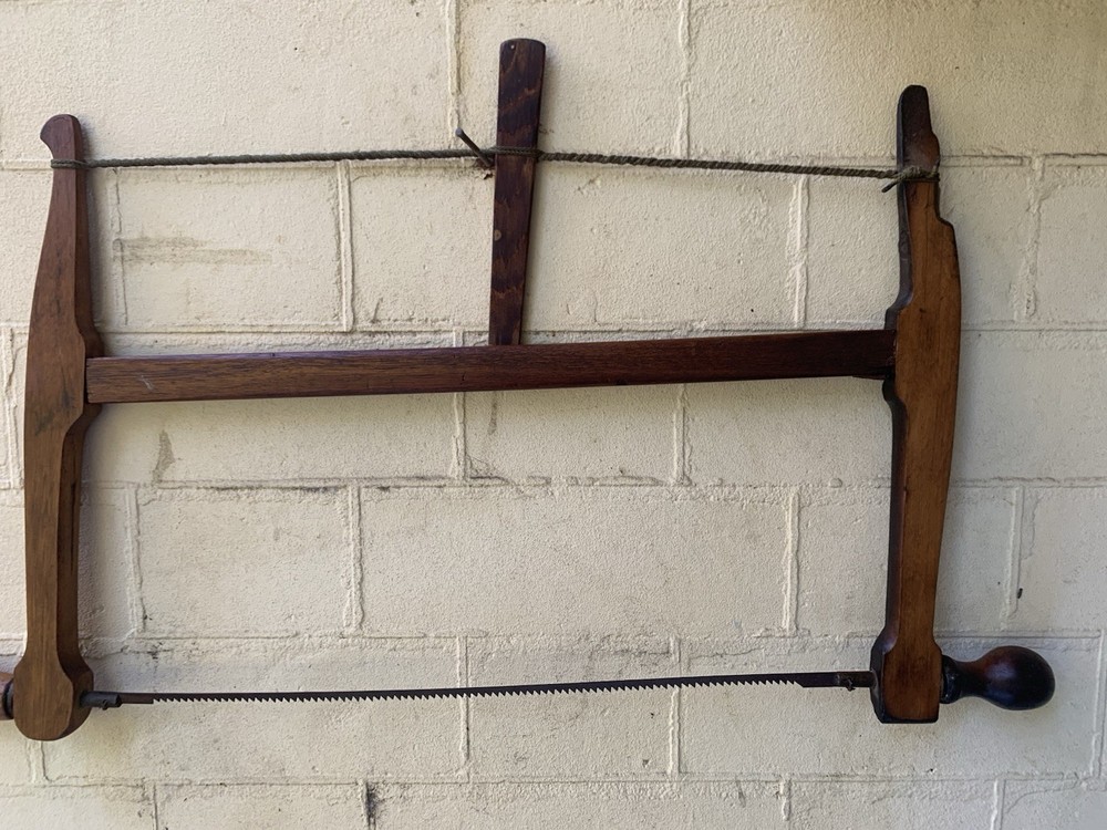 Antique Timber Bow Saw Two Handles Old Tools Collectables