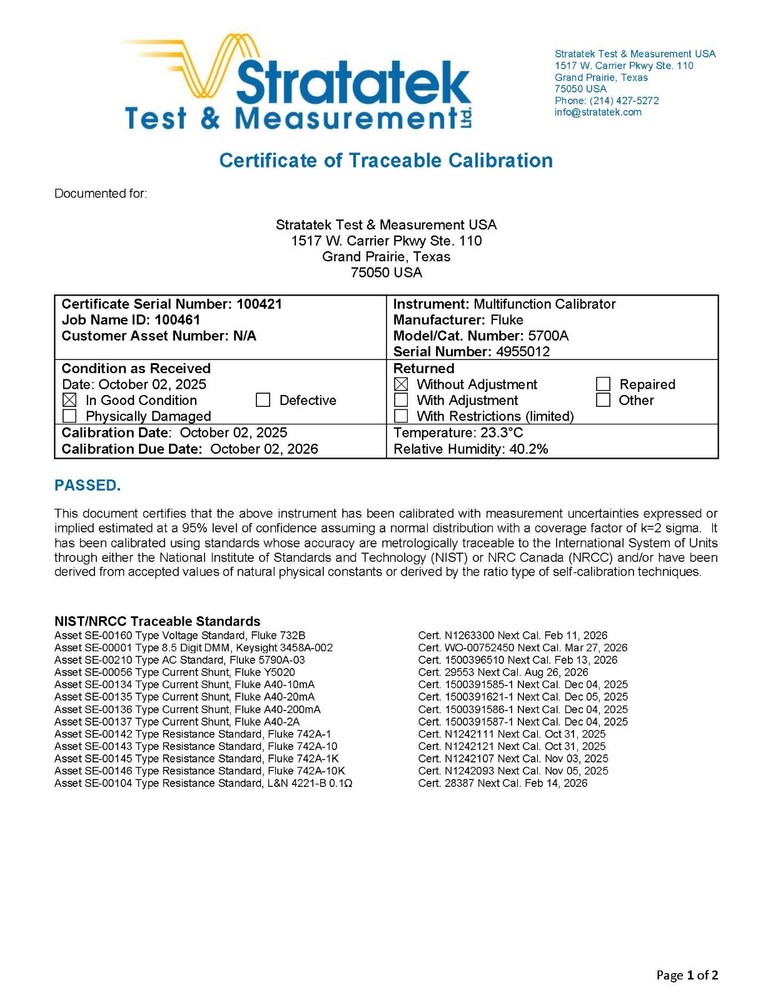 Fluke 5700A Multifunction Calibrator NIST Traceable Calibrated