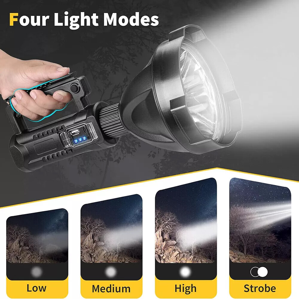 Super Bright LED Searchlight Portable Rechargeable Spotlight Handheld Flashlight
