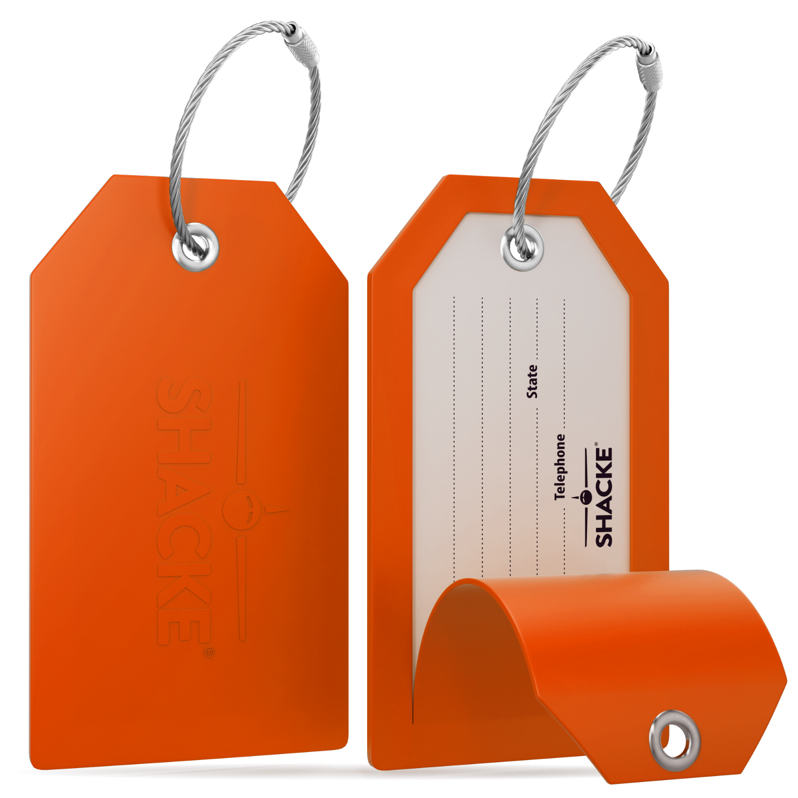 Shacke Luggage Tags with Full Back Privacy Cover w/Steel Loops - Set of 2