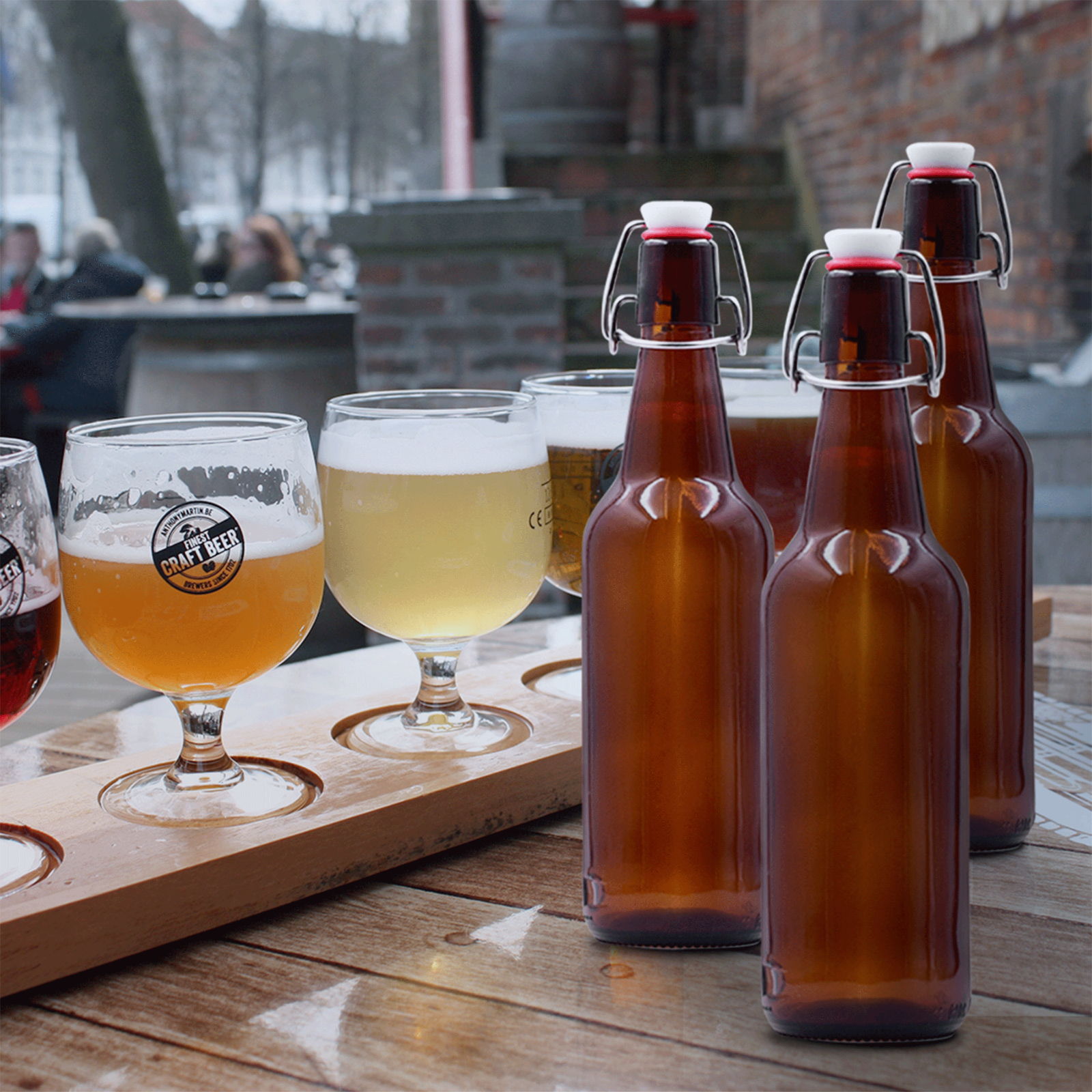 Nevlers 16 Oz. Airtight Glass Swing Top Beer Bottles - Amber Glass (Pack of 12)