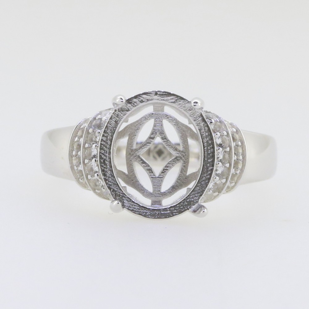 Sterling Silver Semi Mount Ring Setting RD 8x8mm W/ White Topaz Split Shank