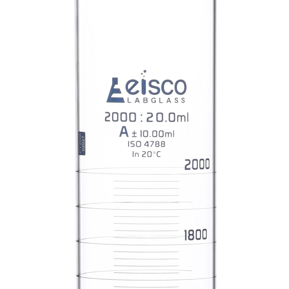 Graduated Cylinder, 2000ml - Class A Tolerance ±10.0ml - Hexagonal Base - Blu...