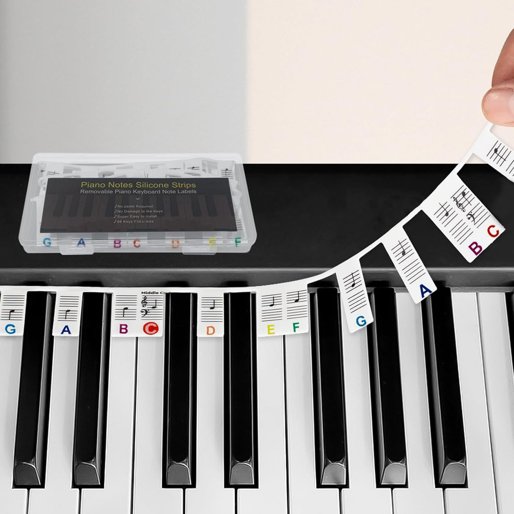 Piano Notes for Beginner, Removable 88-Key Full Size Piano Labels, 61 Key Sil...