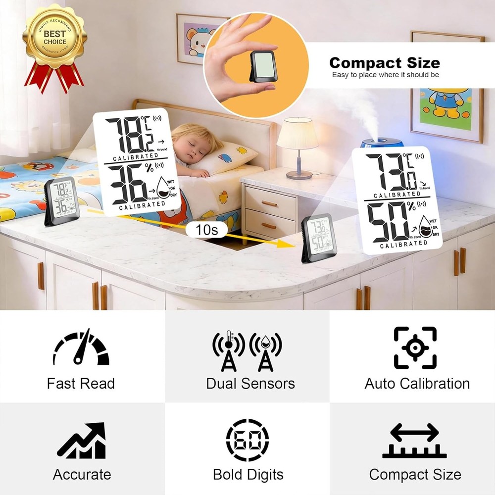 Digital Mini Hygrometer Thermometer 3 Pack Room Humidity