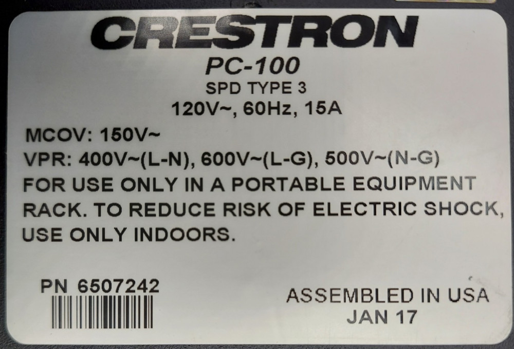 Crestron Power Conditioner 100, PC-100 Sequence Power