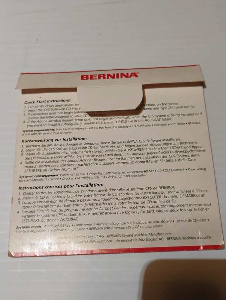 Bernina Artista Embroidery Customized Pattern Selection (CPS) Software CD
