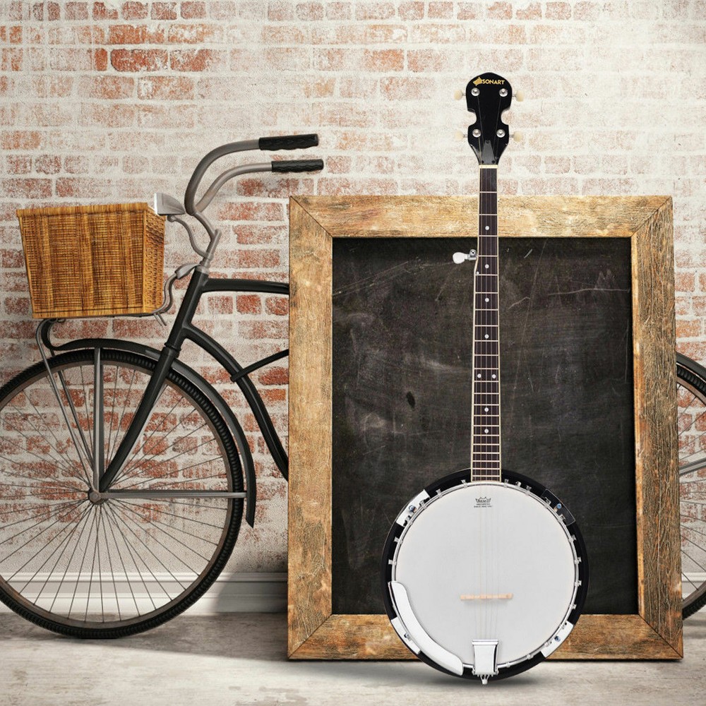 Sonart 5 String Geared Tunable Banjo 24 Brackets Closed Back Remo Head w/ Case
