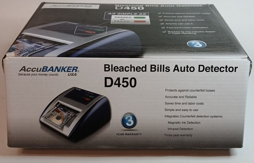 AccuBanker D450 Automatic Counterfeit Bill Detector w/AC Adapter UNTESTED AS-IS