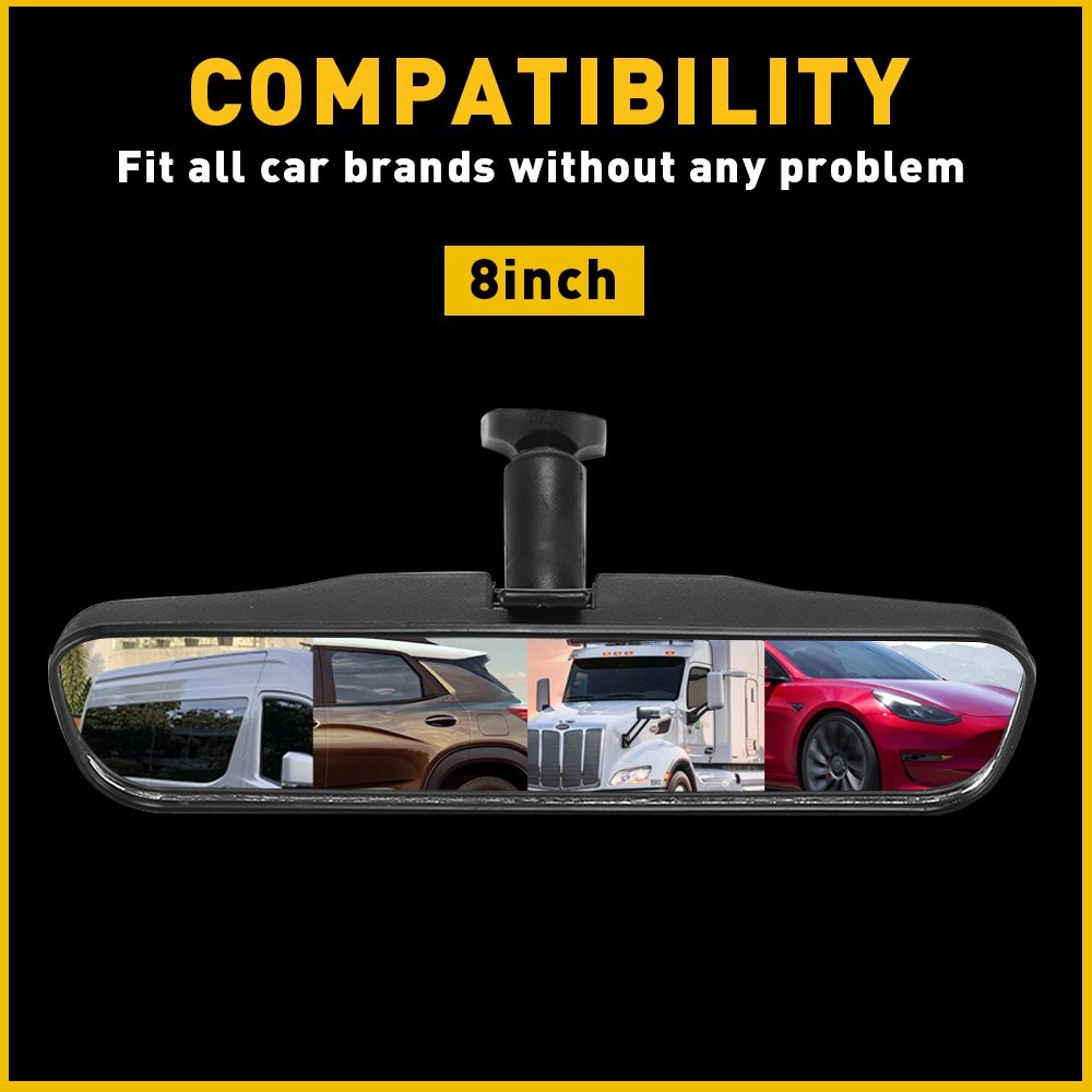 High Quality 8" Black Rear View Mirror Interior Replacement Day Night Universal