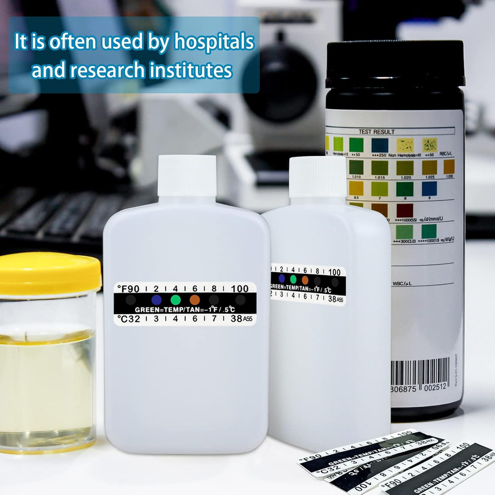 14 Pcs Urine Test Complete Kit Includes 2 White Portable Empty Bottles, Therm...