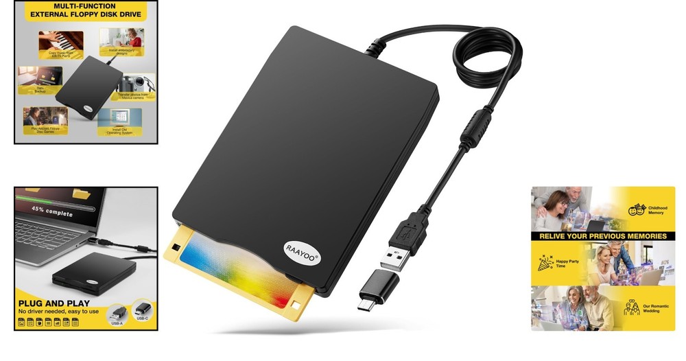 Effortless 3.5-Inch USB Floppy Disk Reader for Windows - Plug & Play Convenience