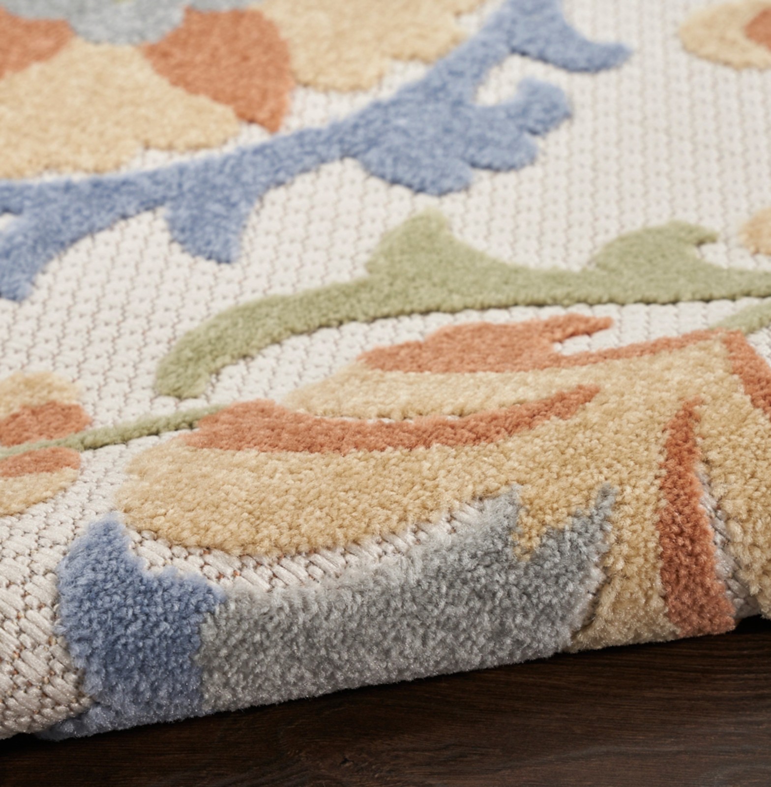 Nourison Home Splash Leafy Vines 5'x8' Indoor Outdoor Area Rug Ivory Blue Patio