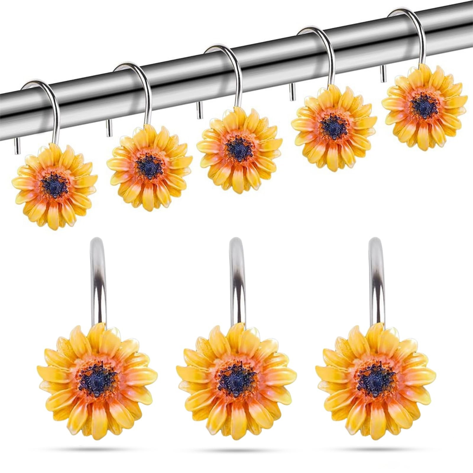 12 PCS Sunflower Shower Curtain Hooks Rustproof Metal Decorative Hangers Rings