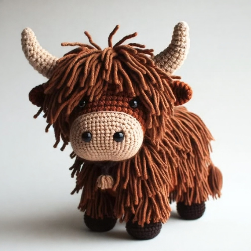 Highland Cow Crochet Pattern Amigurumi Cuddle Cow Plush Toy Tutorial - US Eng