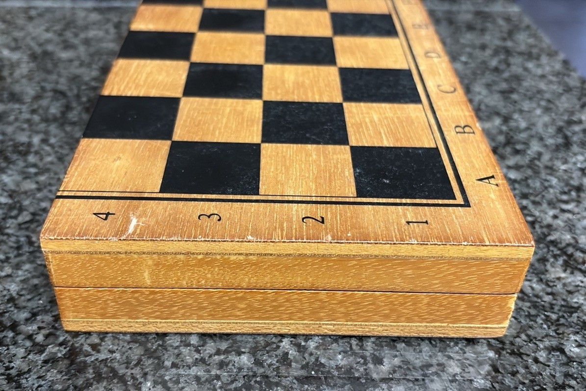 Chess Travel Hinged Wood Board Metal Bronze Silver Pieces Set Small Mini
