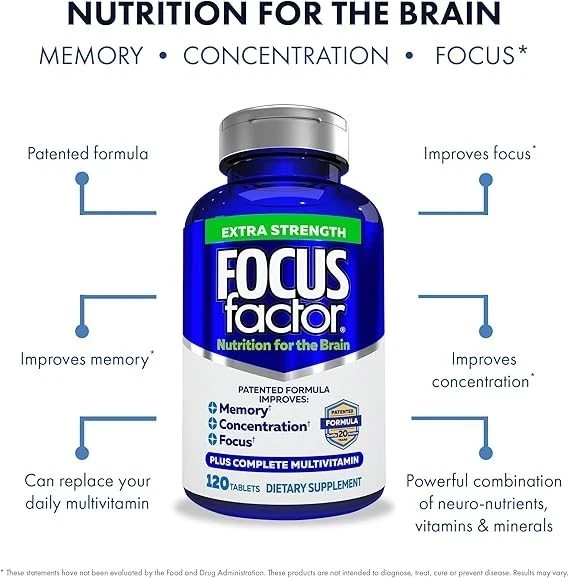 2 Packs Focus Factor Adults Extra Strength- Brain Supplement for Memory- 120 Tab