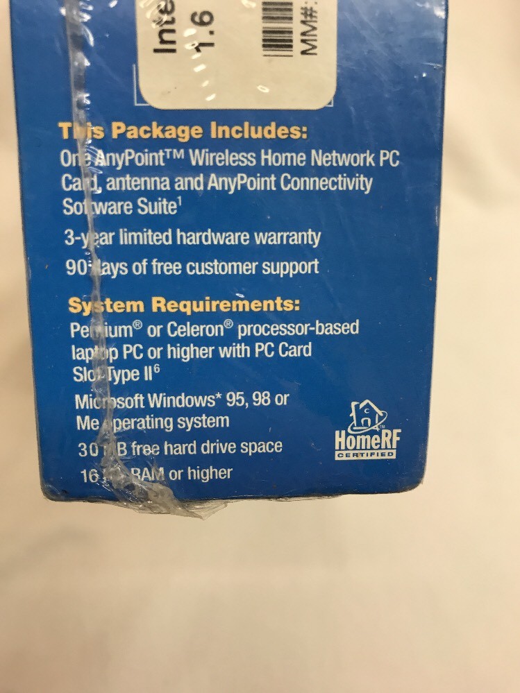 Sealed Box Intel AnyPoint Wireless Home Network 1.6M PC Card Adapter