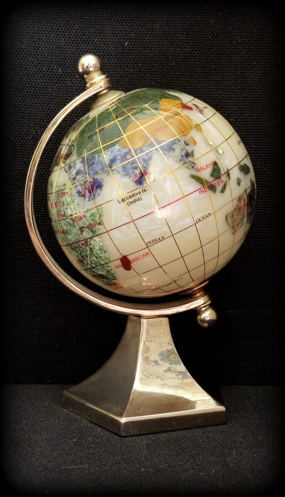 Inlay Gemstone Globe 3" White Opal Ocean
