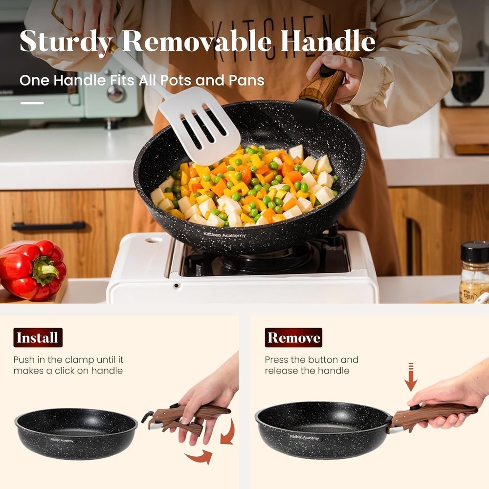 10-Piece Non-Stick RV Induction Cookware Set with Removable Handle Black