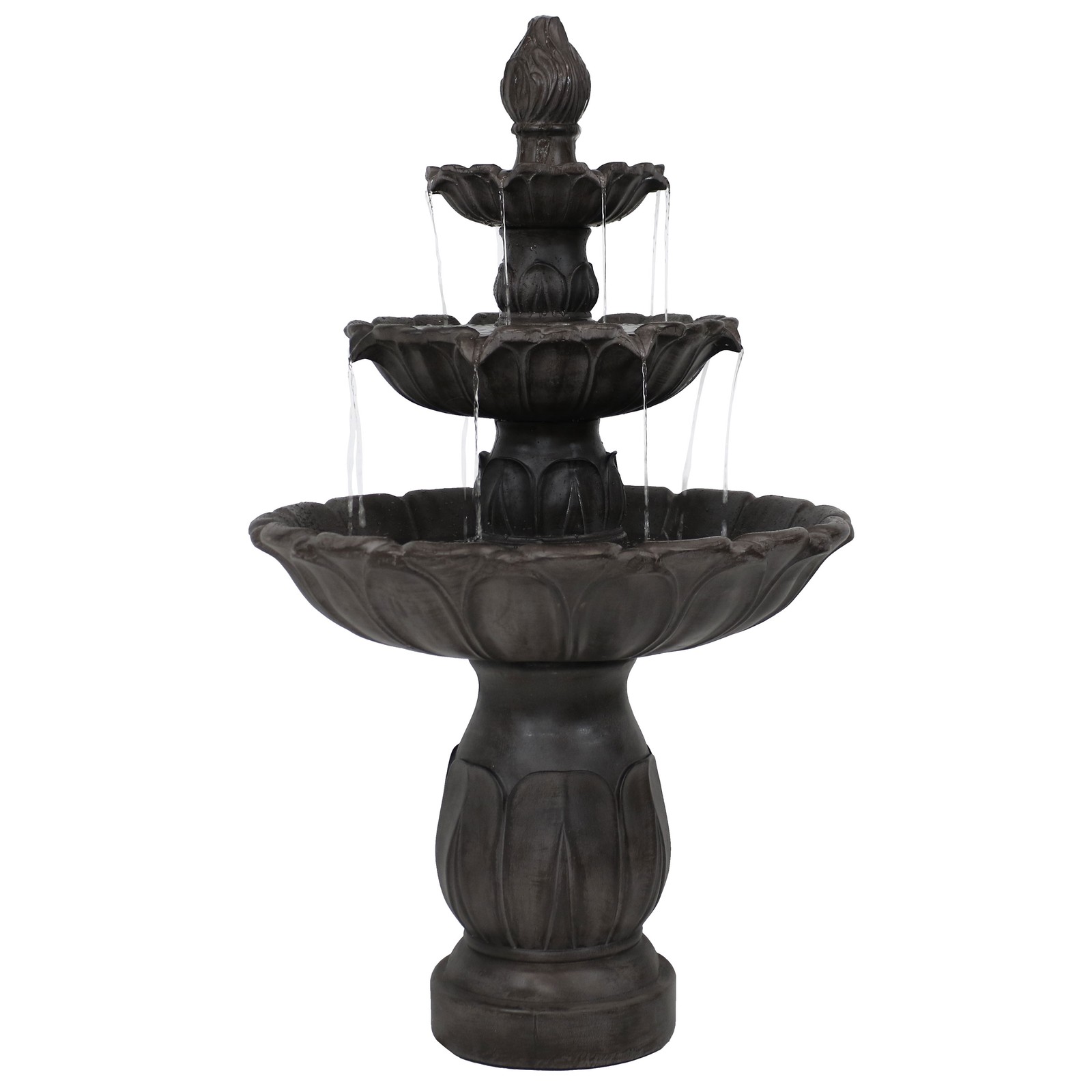 Sunnydaze Classic Tulip 3-Tier Outdoor Fountain, Dark Brown