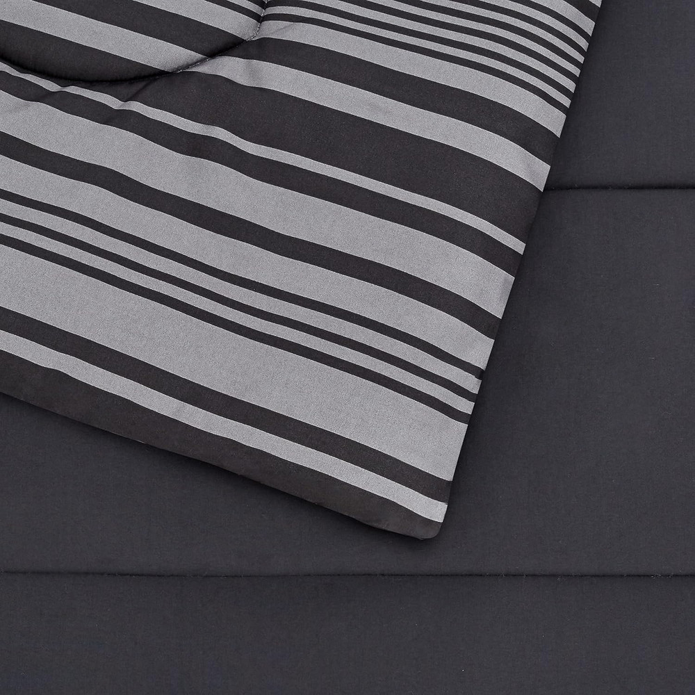 Full/Queen Comforter Set with Sheets, 7-Piece Gray Calvin Stripe Bedding, Lightw